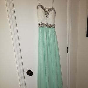 White and mint/seafoam floor-length gown, size 1/2